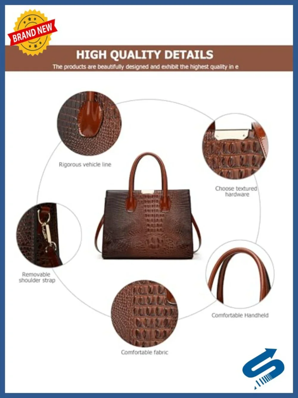 Luxury Crocodile Embossed 3 Pc Tote Handbag Set with Wallet